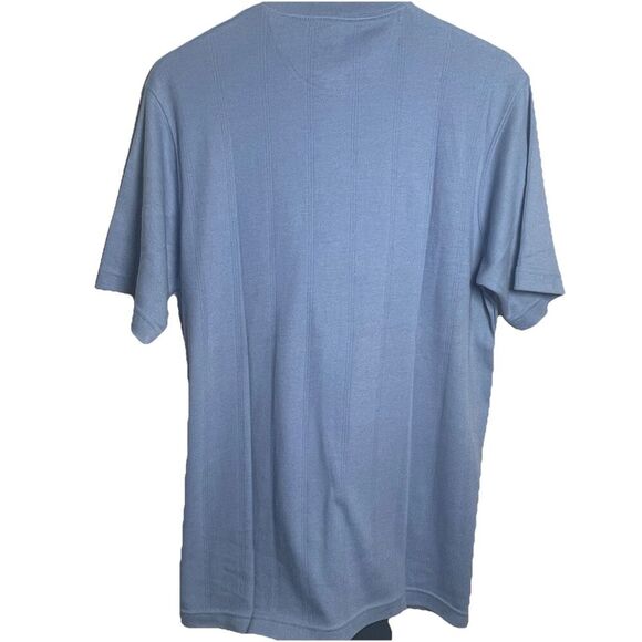 EZ’s by Haggar Mens Size M Light Blue Short Sleeve Henley Shirt Vertical Texture - Picture 3 of 7